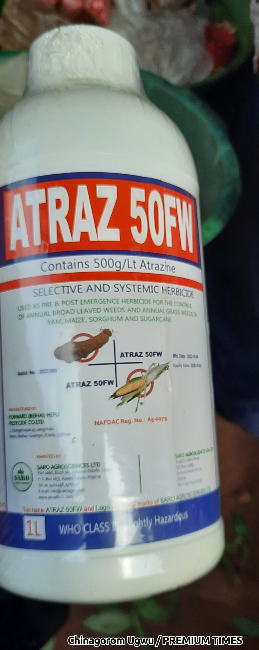 Atrazine, one of the NAFDAC banned agrochemicals on sale at Ogbete and Aria Markets in Enugu