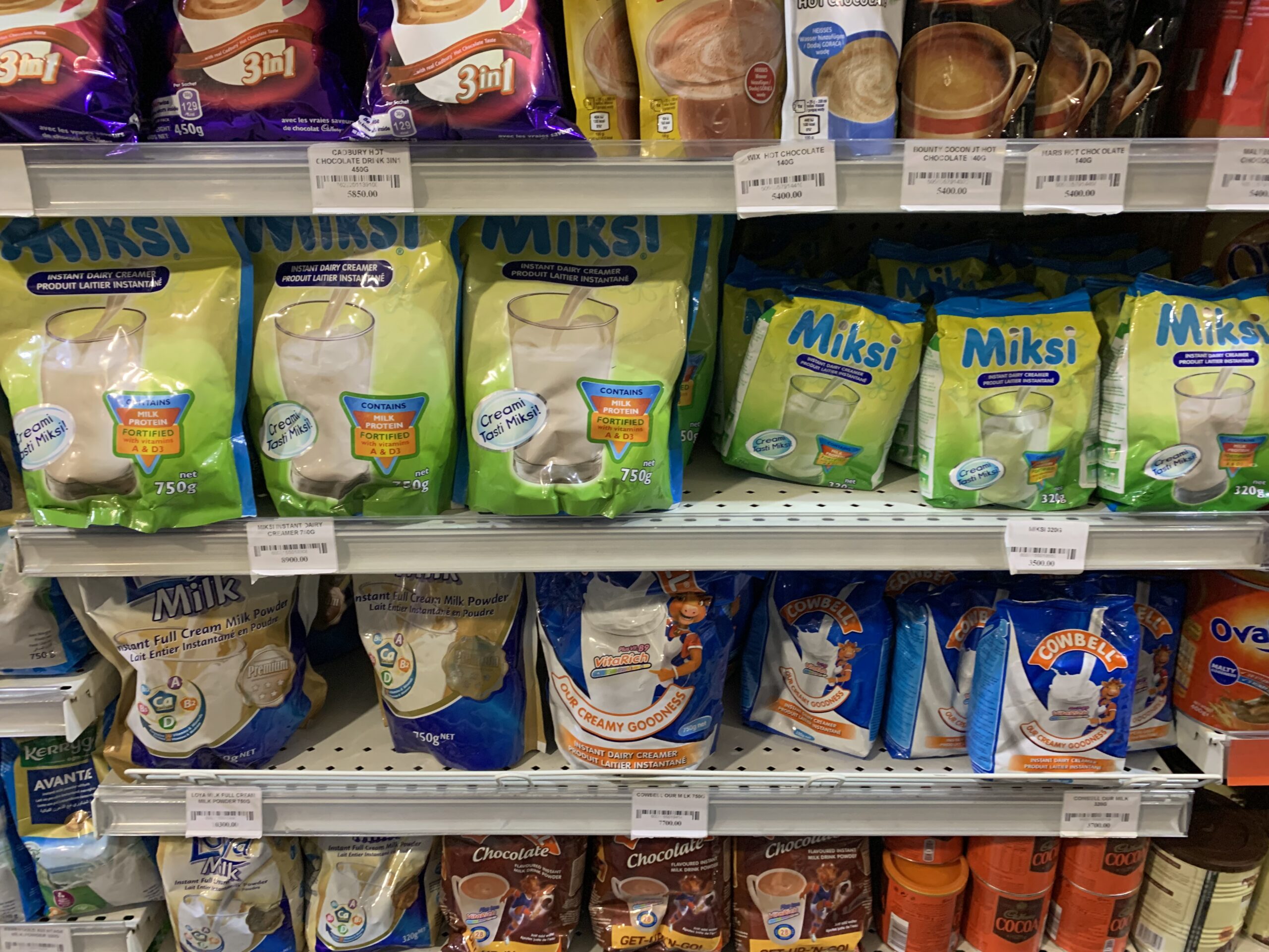 Packs of different Milk products at a supermarket in Abuja