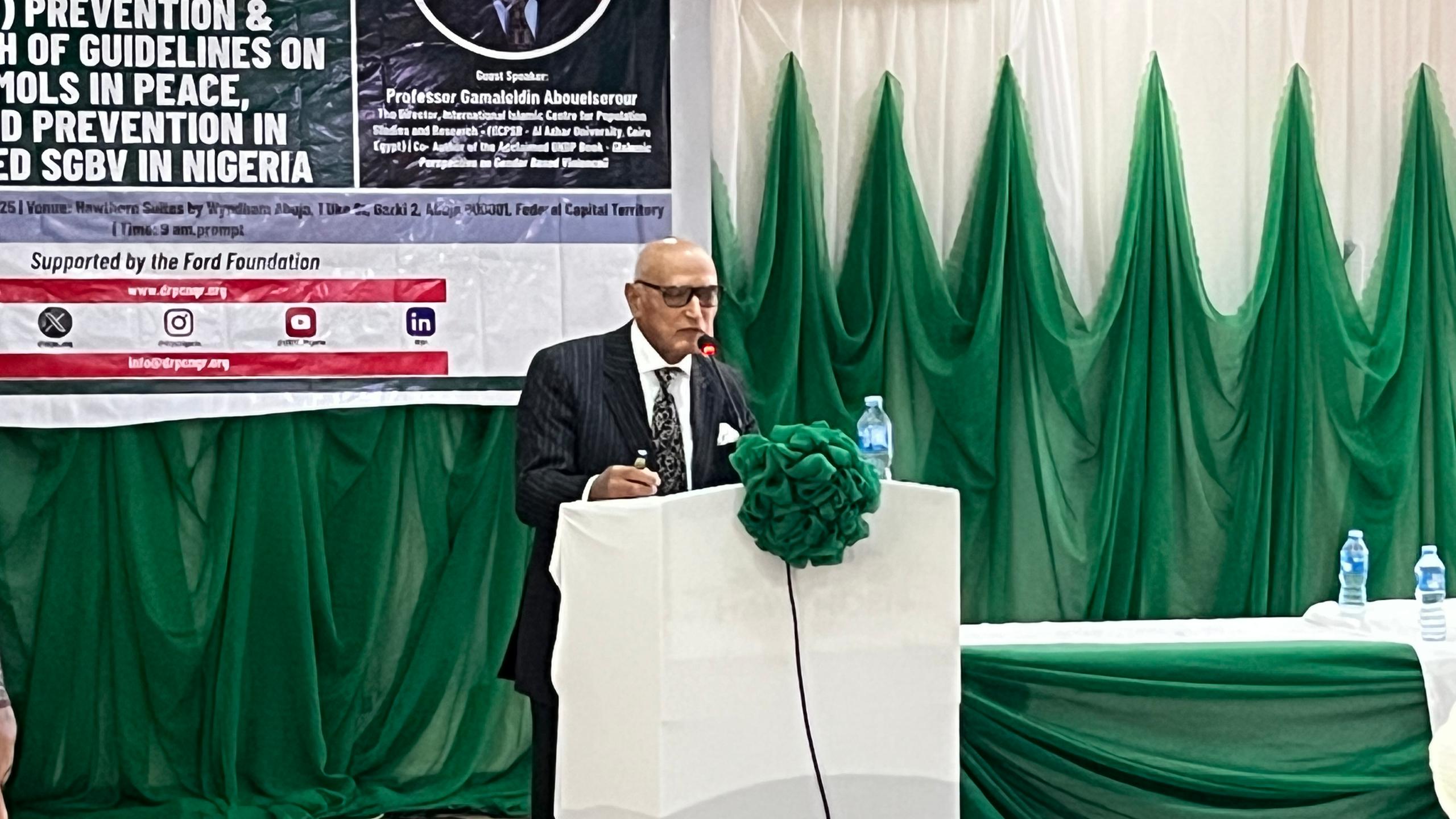 Gamaledin Abouelserour takes the stage after the tea break to lead a panel session on ‘Religious Guidelines and the Role of Muslim Leaders in the Prevention of GBV’.