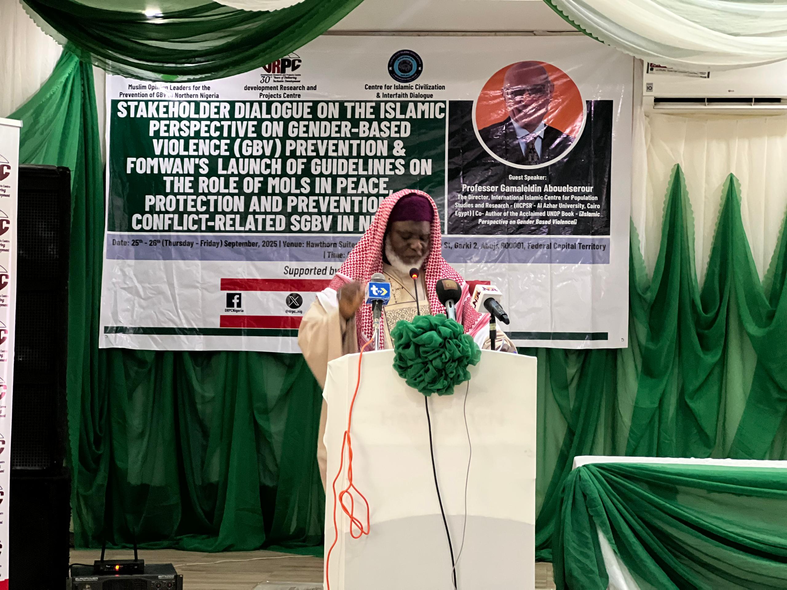 An Imam of the National Mosque Abuja, Ilyas Usman, a professor, presents goodwill keynote address on the Islamic Persoective on GBV