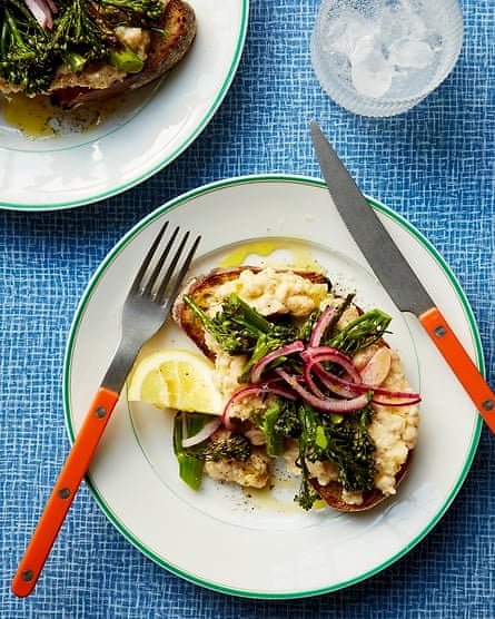 charred broccoli and white bean smash on toast.