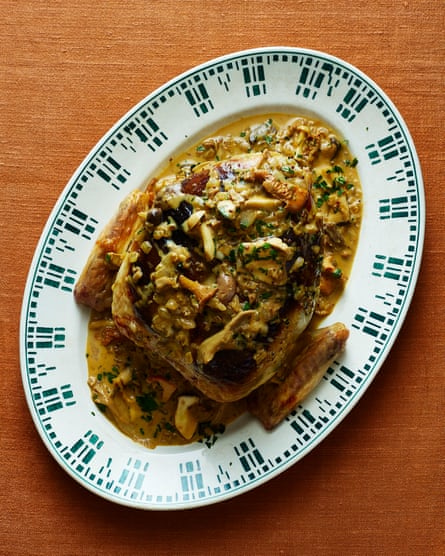 Lisa Goodwin-Allen’s chicken diane with wild mushrooms on a platter.