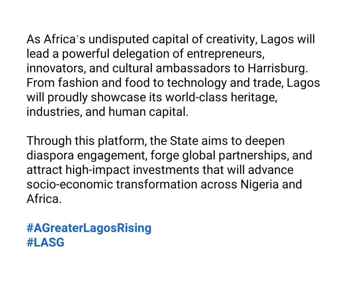 Lagos State to Champion African Cultural Festival in USA