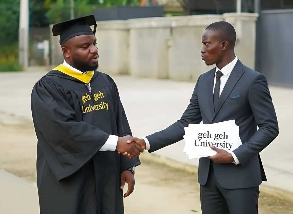 Geh Geh University student shaking hands with professor Geh Geh